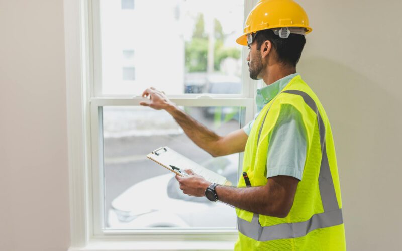 Professional home inspector checking foundation walls during Edmonton home inspection