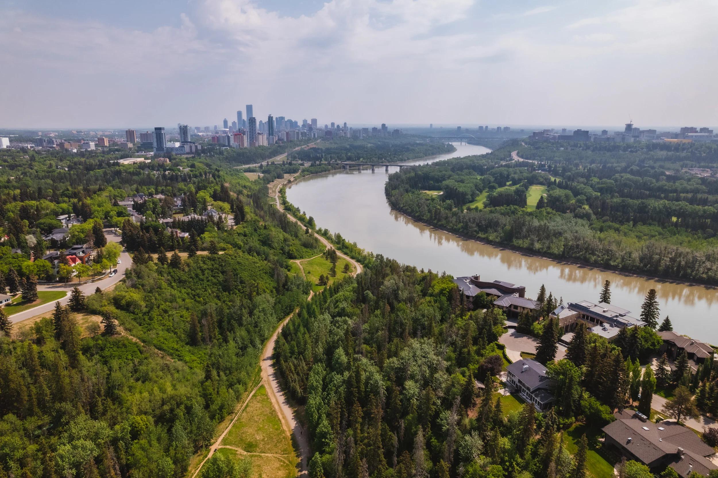 Aerial view of North Glenora, Edmonton, over looking the North Saskatchewan River