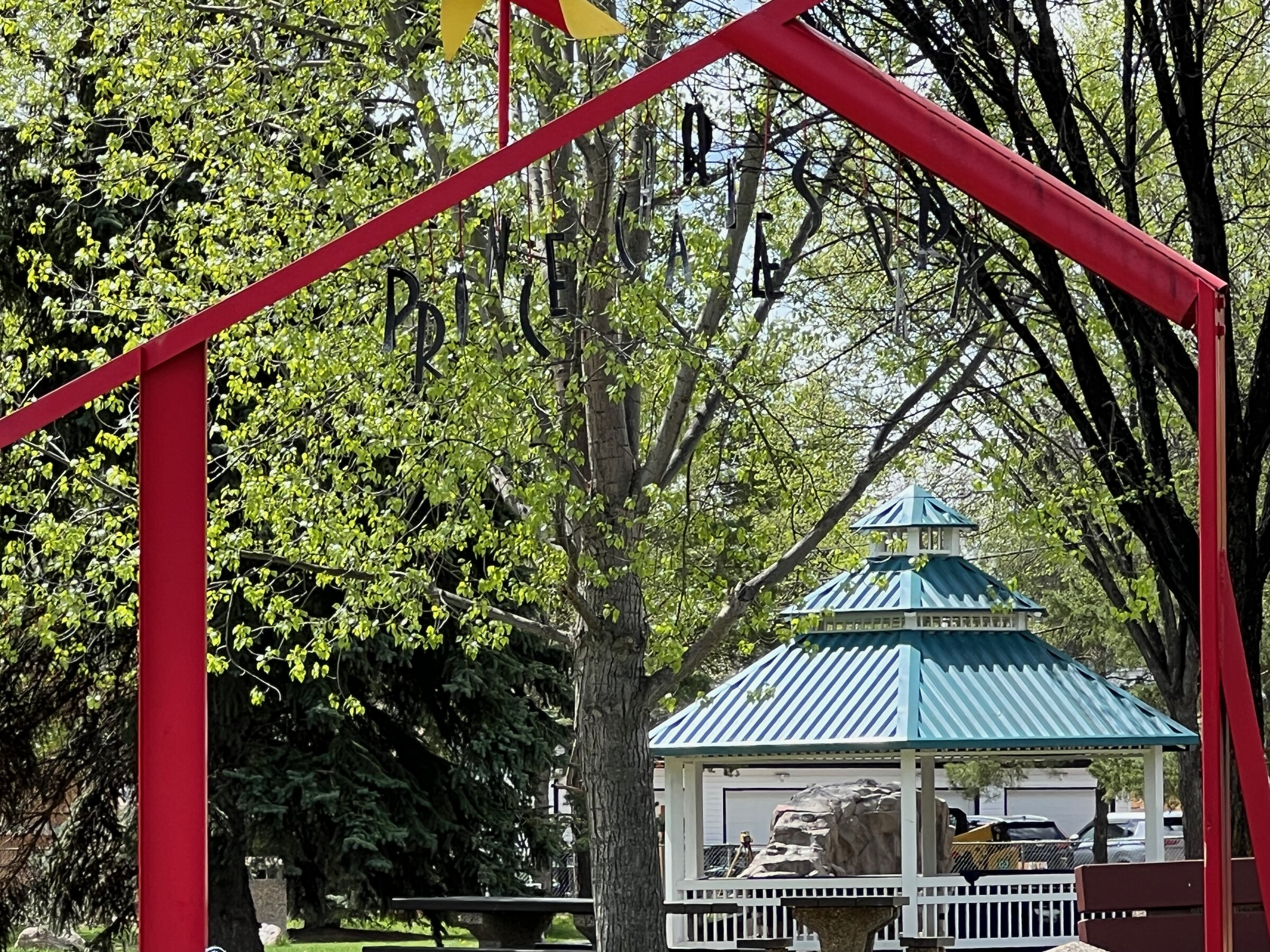 Prince Charles Park sign and gazebo, Prince Charles neighbourhood, Edmonton